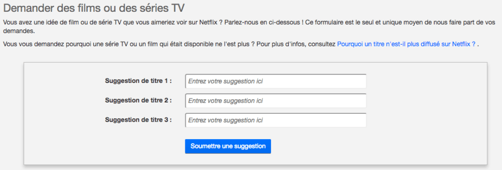 La page "requête" de Netflix