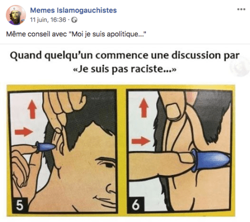 Capture d'écran de la page Facebook Memes Islamogauchistes Capture d'écran de la page Facebook Memes Islamogauchistes