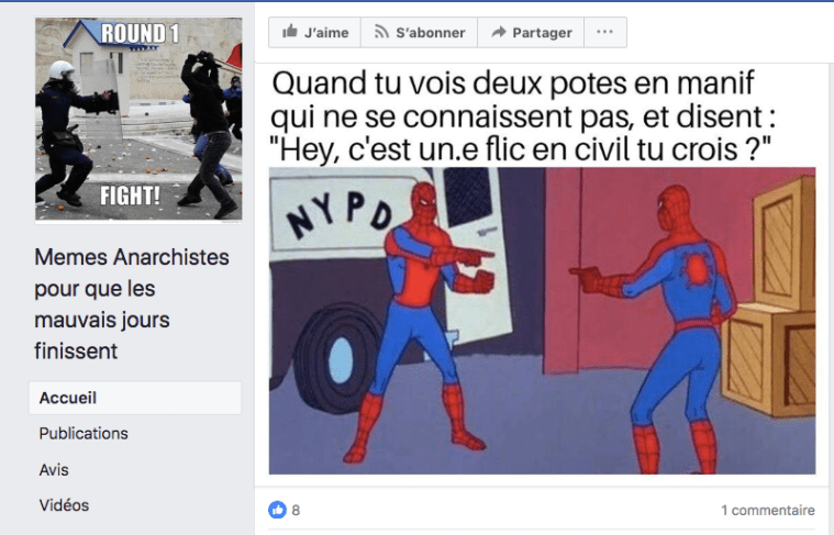 Facebook "Memes Anarchistes pour que les mauvais jours finissent"