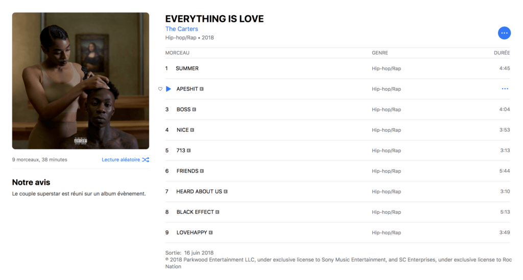 Capture d'écran Apple Music. Capture d'écran Apple Music.