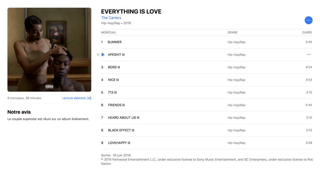 Capture d'écran Apple Music.