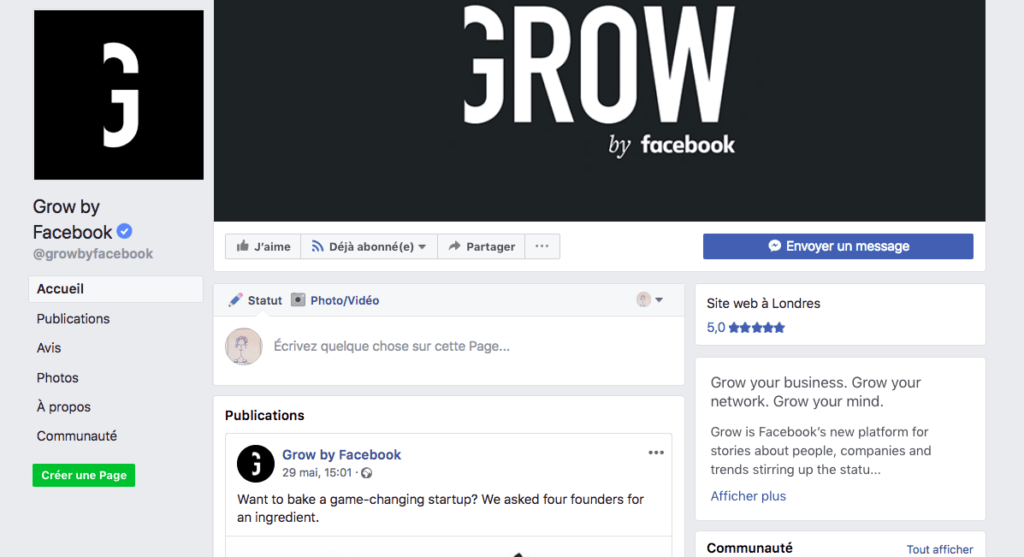 La page Facebook GROW  de Facebook.