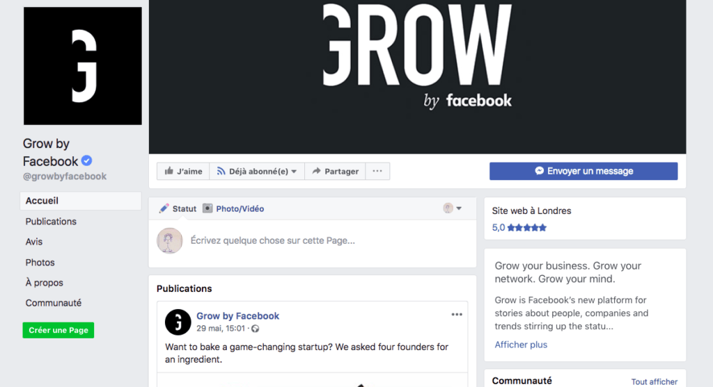 La page Facebook GROW de Facebook. La page Facebook GROW de Facebook.