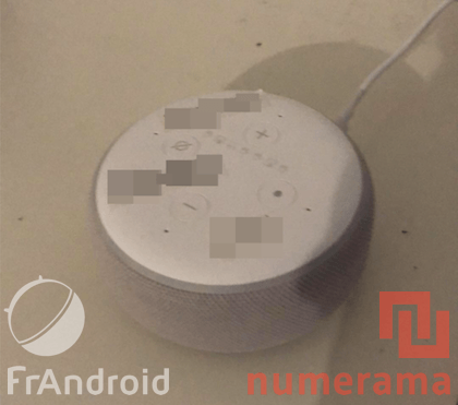 Photo fuitées auprès de Numerama et Frandroid de l'Amazon Echo « Donut » // Source : Numerama/Frandroid Photo fuitées auprès de Numerama et Frandroid de l'Amazon Echo « Donut » // Source : Numerama/Frandroid