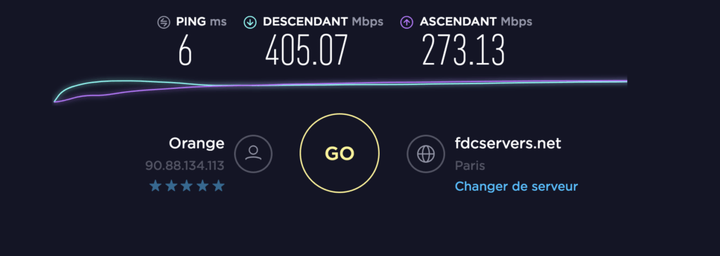 Test sur Speedtest.net