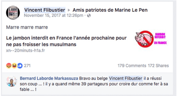 Capture d'écran trouvée par Libération // Source : Facebook/Ami patriotes de Marine Le Pen