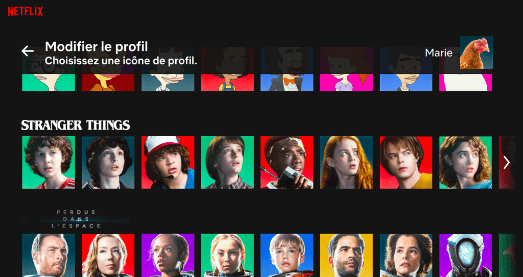 Capture d'écran de la rubrique "profils" de Netflix // Source : Netflix