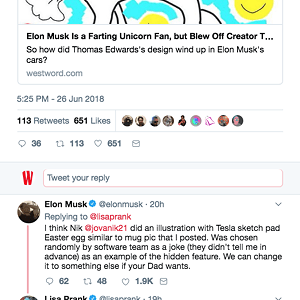 Capture d'écran twitter effectuée par WestWord.com avant que les réponses d'Elon Musk ne soient supprimées.