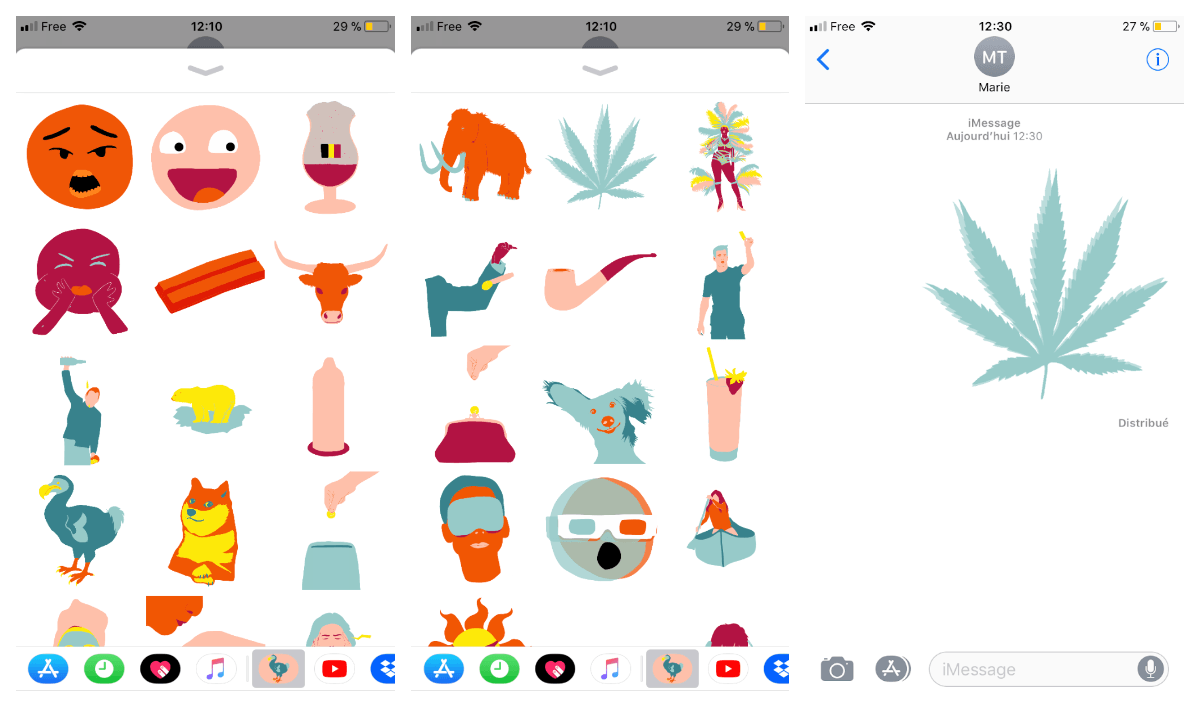 Captures d'écran des stickers sur iMessage.