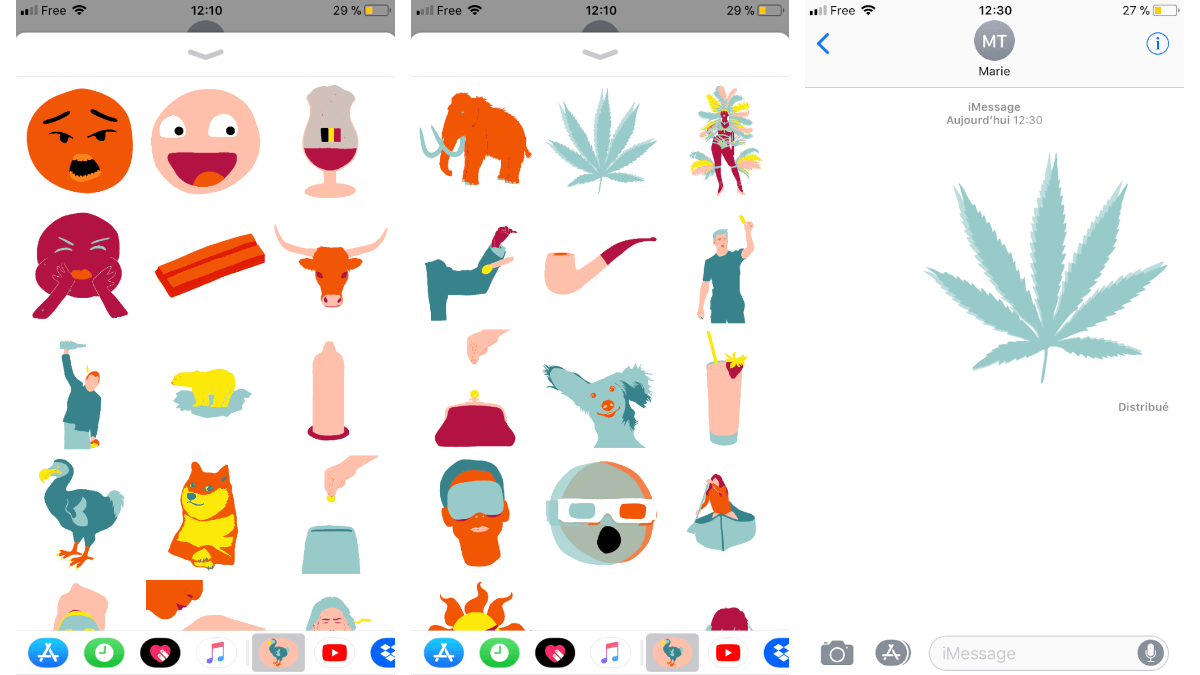 Captures d'écran des stickers sur iMessage.