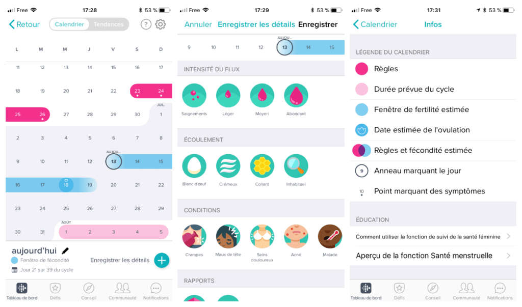 Capture d'écran de l'application Fitbit sur iOS.