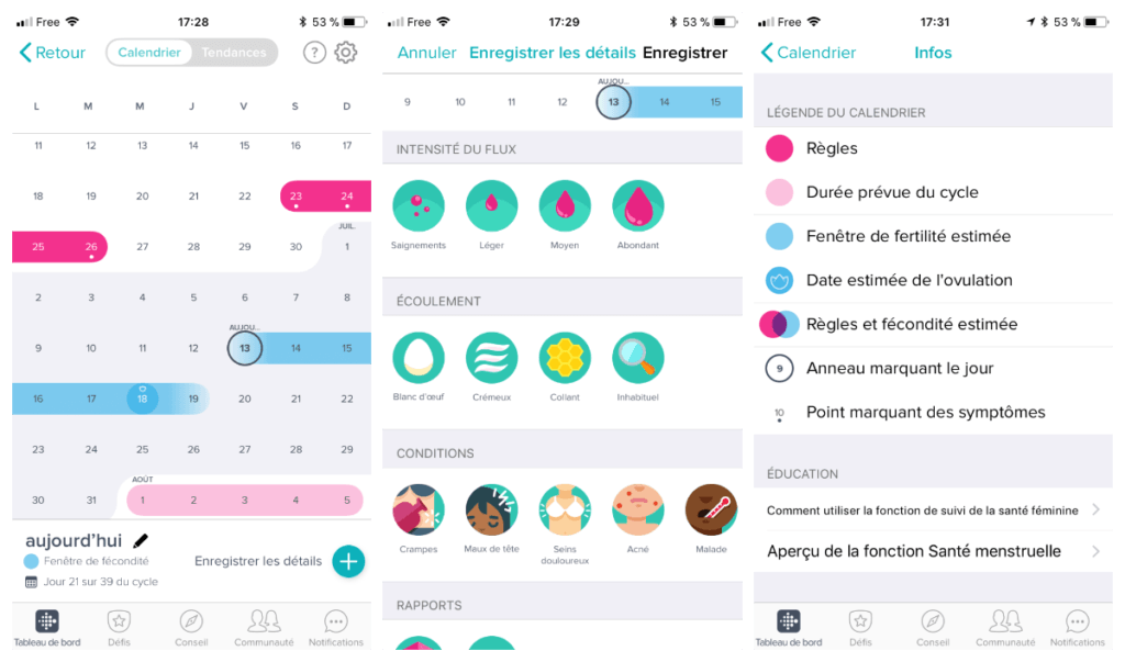 Capture d'écran de l'application Fitbit sur iOS. Capture d'écran de l'application Fitbit sur iOS.