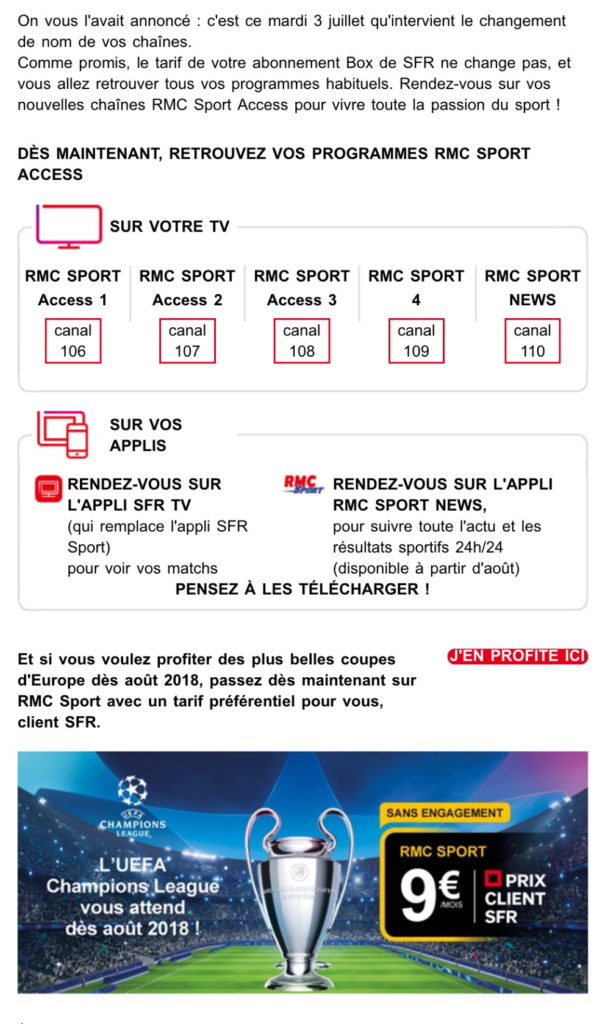 Copie du mail reçu pour les abonnés SFR Copie du mail reçu pour les abonnés SFR