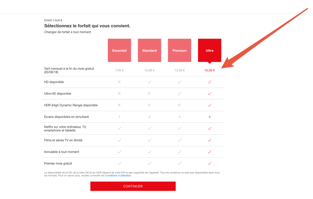 Capture d'écran du 4 juillet 2018 de la page Inscription Netflix France