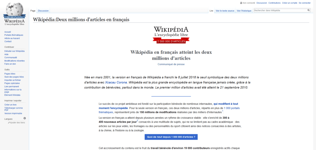 Wikipédia Deux millions d’articles en français