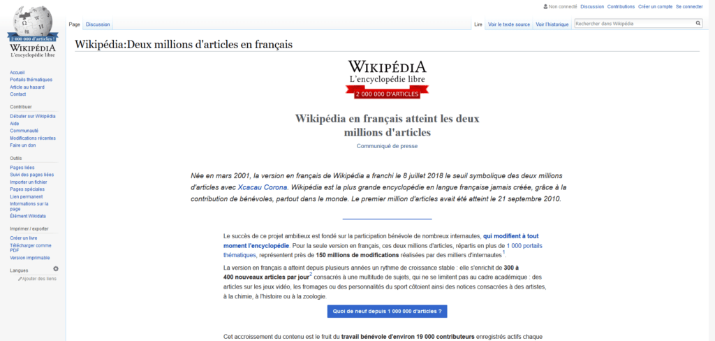 Wikipédia Deux millions d’articles en français Wikipédia Deux millions d’articles en français