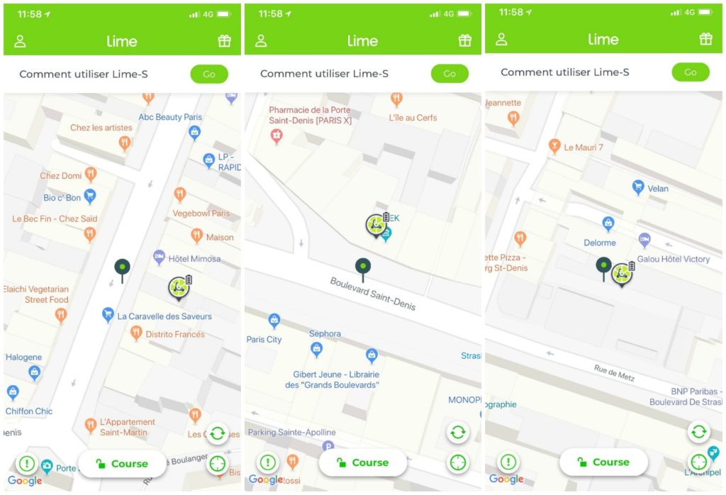 Capture d'écran de l'app LimeBike le 1er août 2018 // Source : App LimeBike 