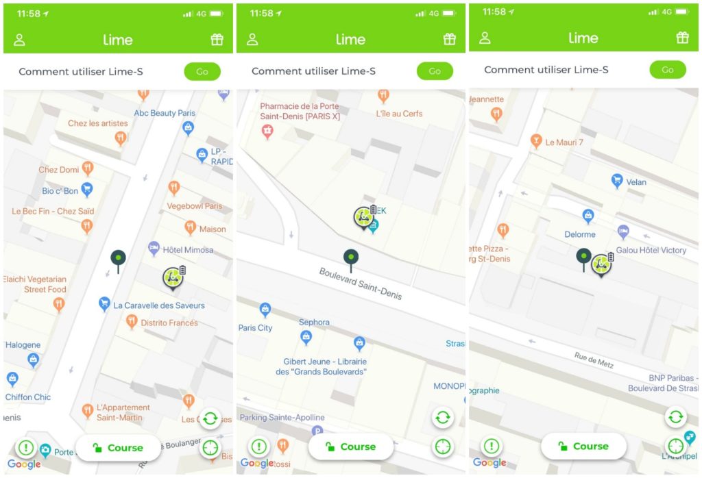 Capture d'écran de l'app LimeBike le 1er août 2018 // Source : App LimeBike Capture d'écran de l'app LimeBike le 1er août 2018 // Source : App LimeBike