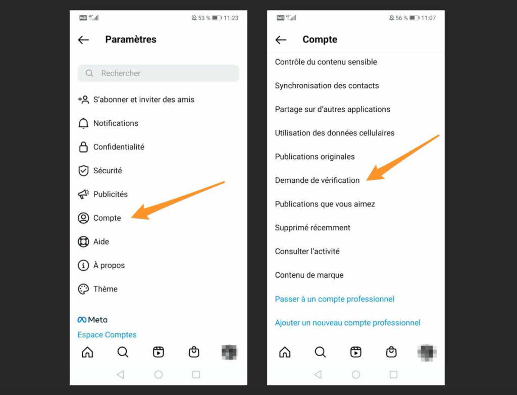 Les premières étapes pour demander la certification sur Instagram // Source : Capture d'écran Numerama