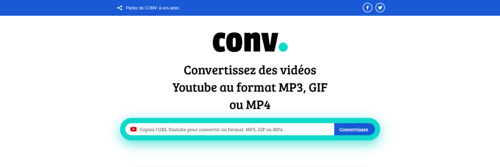 Conv permet de convertir des vidéos YouTube au format MP3, GIF ou MP4