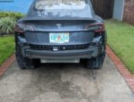 Tesla Model 3 sans pare-choc arrière  // Source : Twitter
