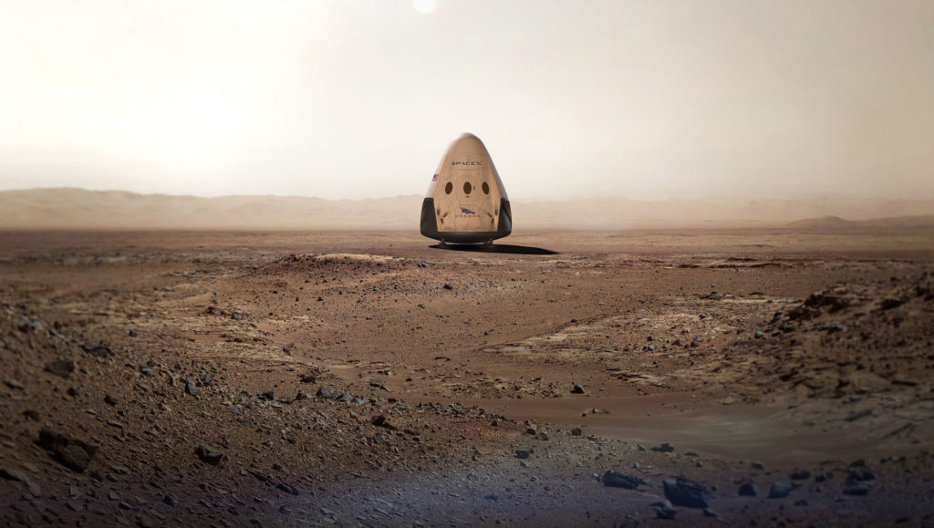 Concept d'un atterrissage de capsule Dragon sur Mars. // Source : SpaceX