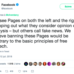 Capture d’écran d’un tweet de Facebook. 13 juillet 2018
Capture d’écran d’un tweet de Facebook. 13 juillet 2018