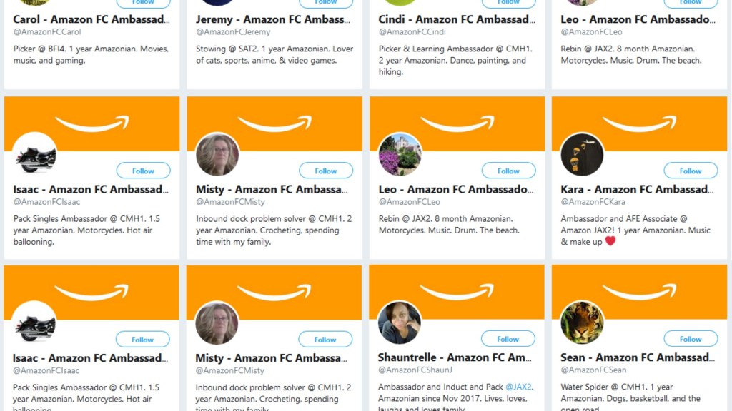 Capture d'écran des comptes des « ambassadeurs FC Amazon » // Source : Twitter