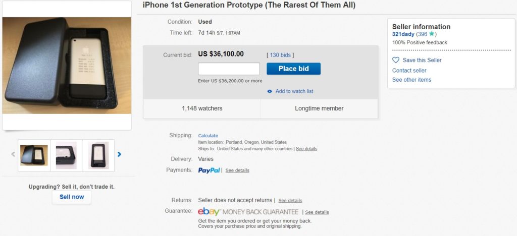 L'enchère du prototype iPhone 2G sur eBay // Source : eBay