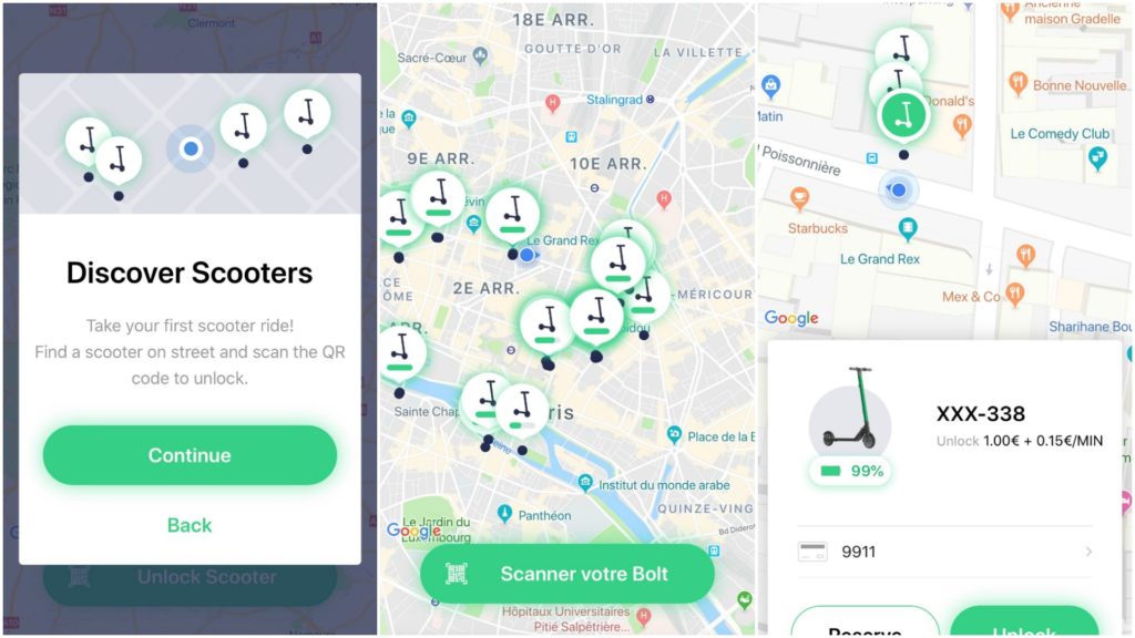 L'application Taxify avec les trottinettes // Source : Taxify 