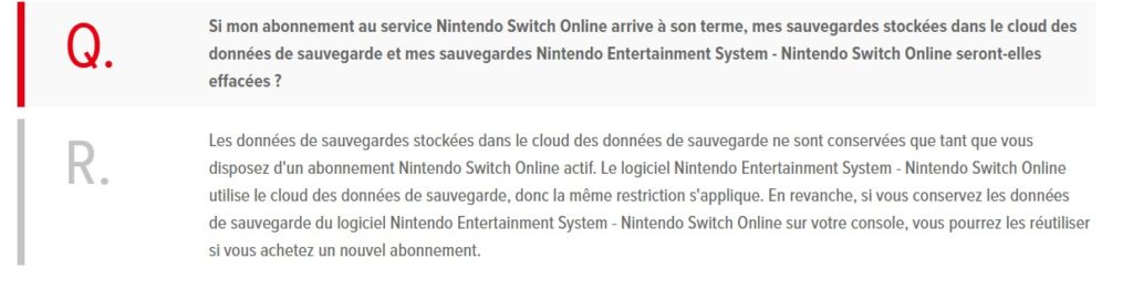 Extrait de la FAQ de Nintendo Switch Online // Source : Nintendo