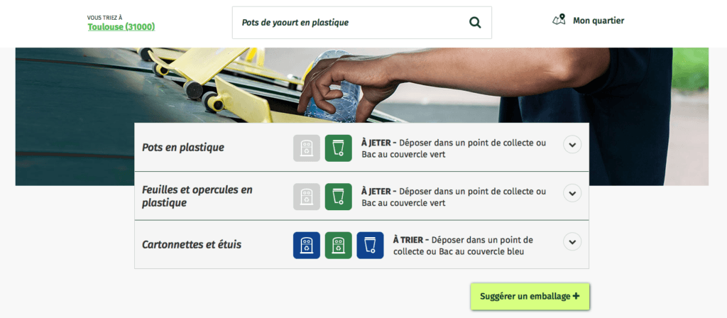 À Toulouse, un pot de yaourt en plastique ne va pas dans la poubelle jaune. // Source : Capture d'écran Guide du tri