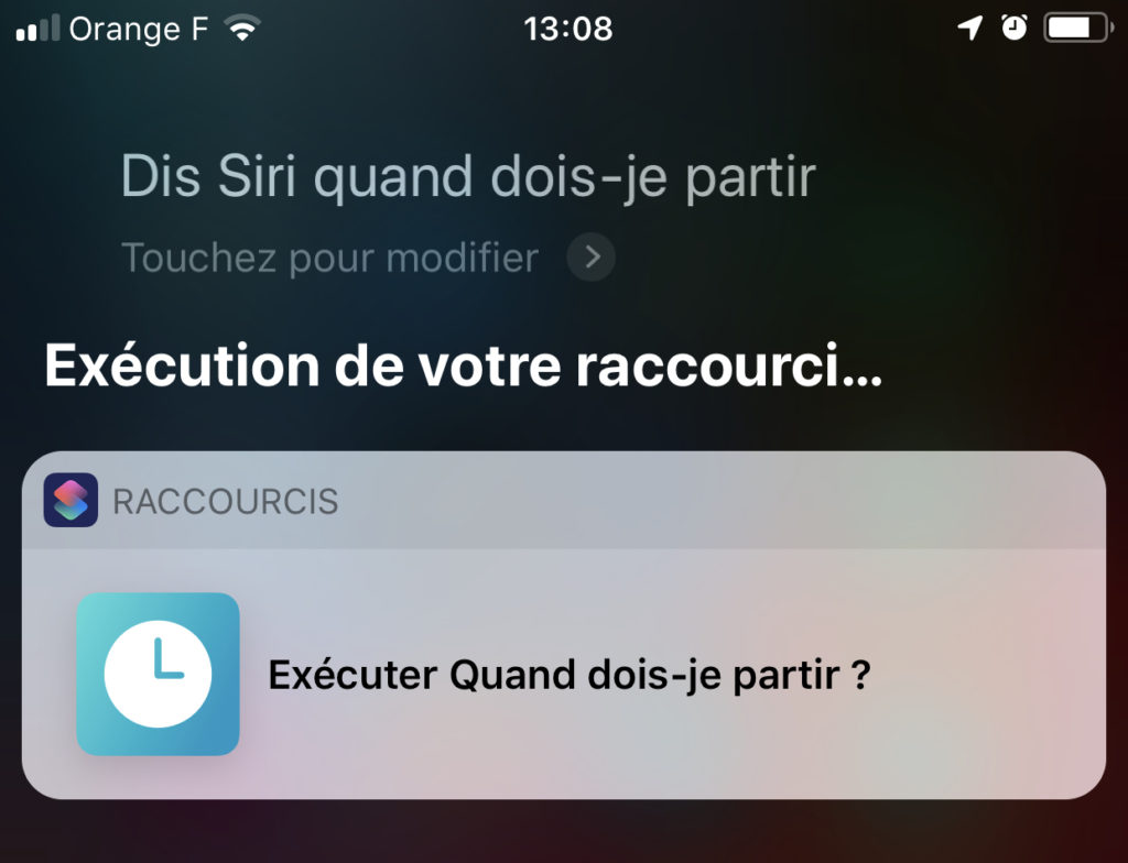 "Quand dois-je partir" de Siri // Source : Capture d'écran Raccourcis