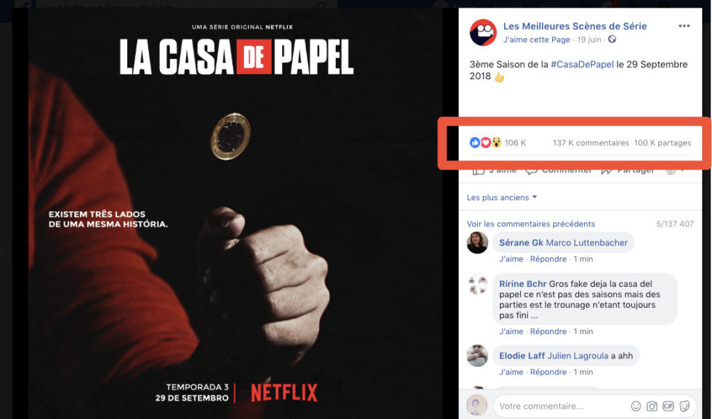 Capture d'écran de la fausse affiche de la Casa de Papel // Source : Facebook/Les meilleures scenes de série