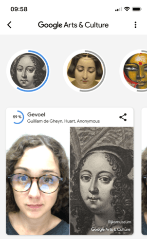Capture d'écran de notre test d'Art Selfie sur mobile // Source : Google Arts and Culture