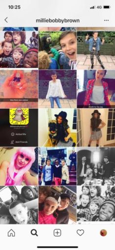 Capture d'écran des premières photos de l'Insta de Millie Bobby Brown // Source : Instagram
