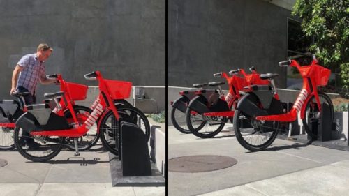 Une borne de recharge de vélos électriques Jump Bikes de Uber // Source : Jump Bikes