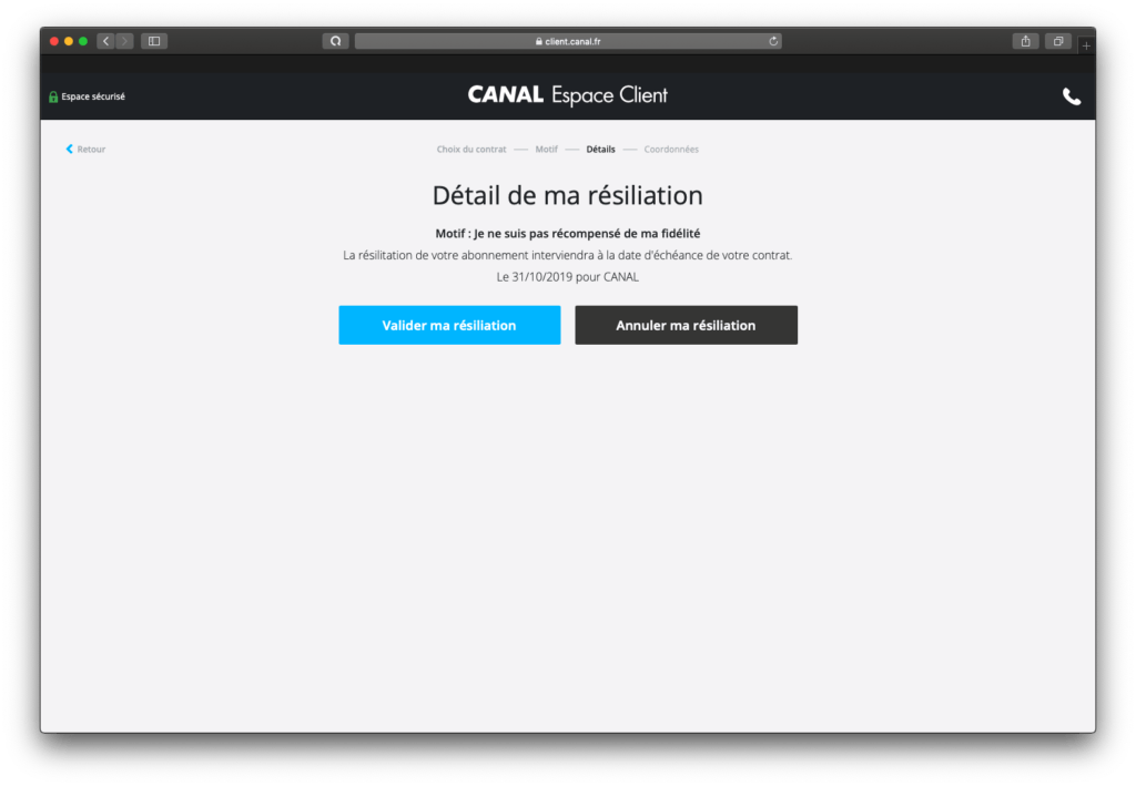 Termination of Canal+ in advance // Source: Numerama screenshot
