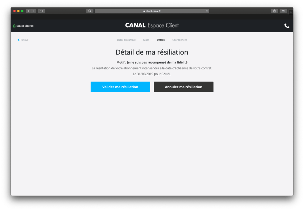 Résiliation de Canal+ par anticipation  // Source : Capture d'écran Numerama