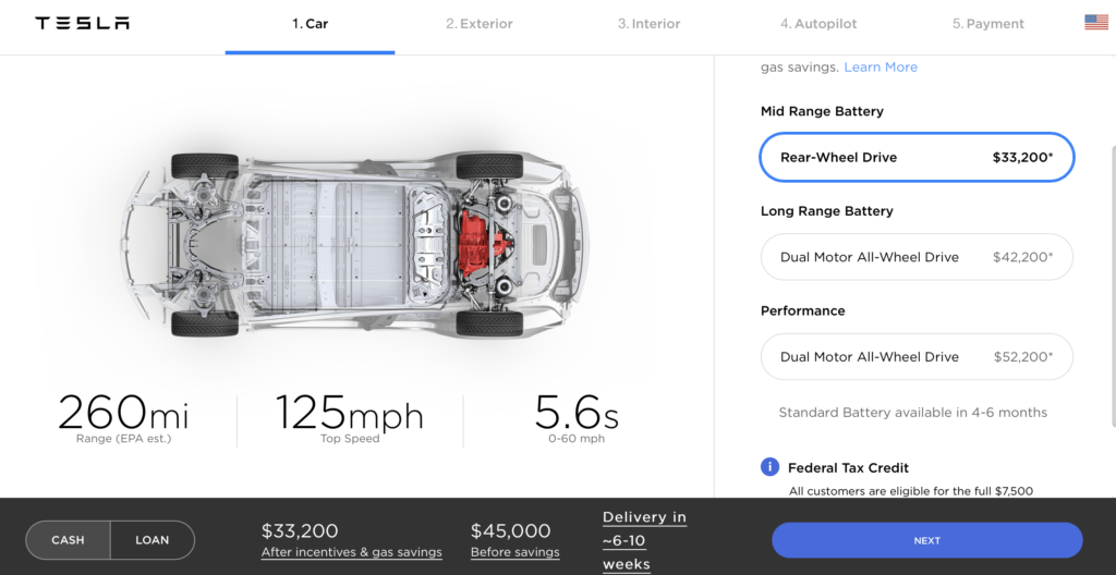 Configurateur Tesla à 45 000 dollars // Source : Tesla Configurateur Tesla à 45 000 dollars // Source : Tesla
