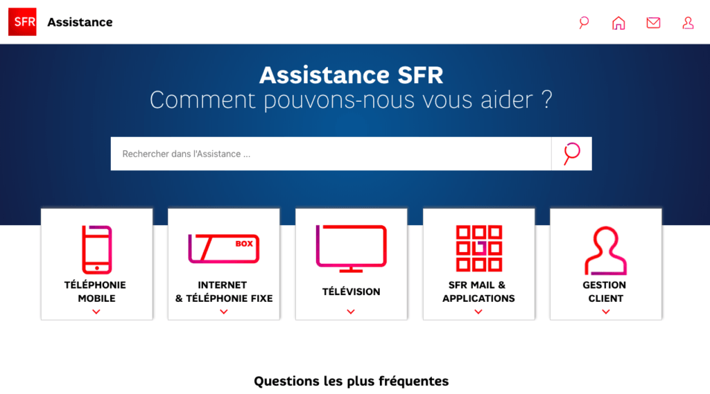 La page d'Assistance de SFR // Source : sfr.fr