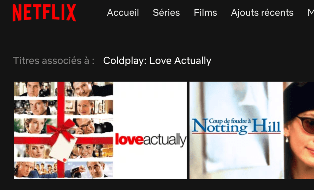 Capture d'écran de la vignette "Love Actually" notre interface Netflix // Source : Marie Turcan/Numerama