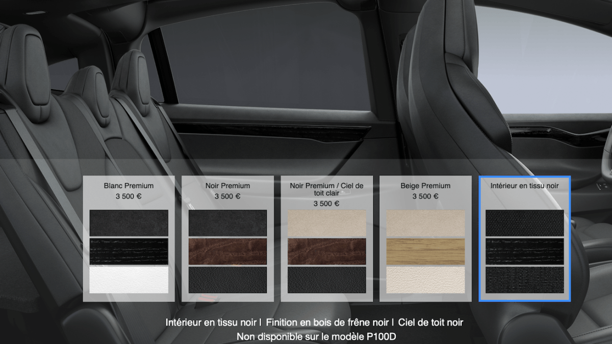 Options d'intérieur pour les Tesla // Source : Tesla