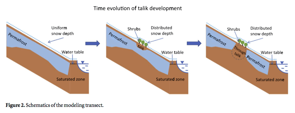 Comment l'apparition des taliks réduit la glace arctique. // Source : Ellchin E Jafarov et al 2018 Environ. Res. Lett. 13 105006