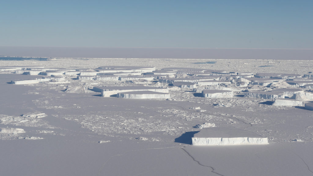 Des icebergs tabulaires qui se sont détachés de Larsen C l'année dernière. // Source : Flickr/CC/NASA/Jefferson Beck