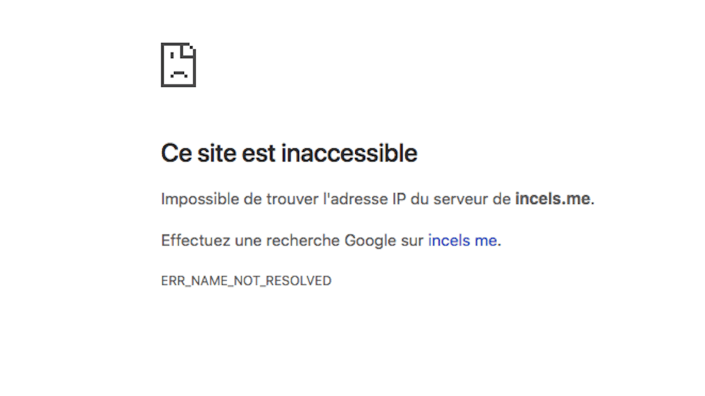 La procédure d'avertissement de incels.me a débuté le 8 mai, et s'est terminée par la suspension à durée indéterminée le 15 octobre 2018. La procédure d'avertissement de incels.me a débuté le 8 mai, et s'est terminée par la suspension à durée indéterminée le 15 octobre 2018.