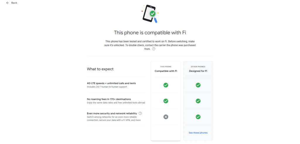 Compatibilité Google Fi