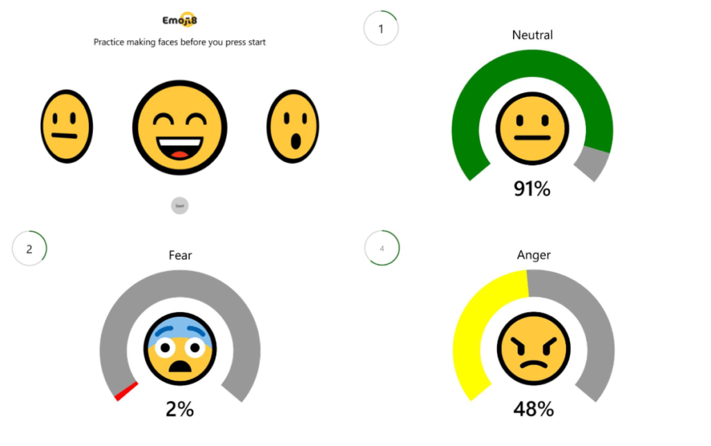 L'application évalue si vous savez imiter les expressions des emojis. // Source : Emoji8 Microsoft
