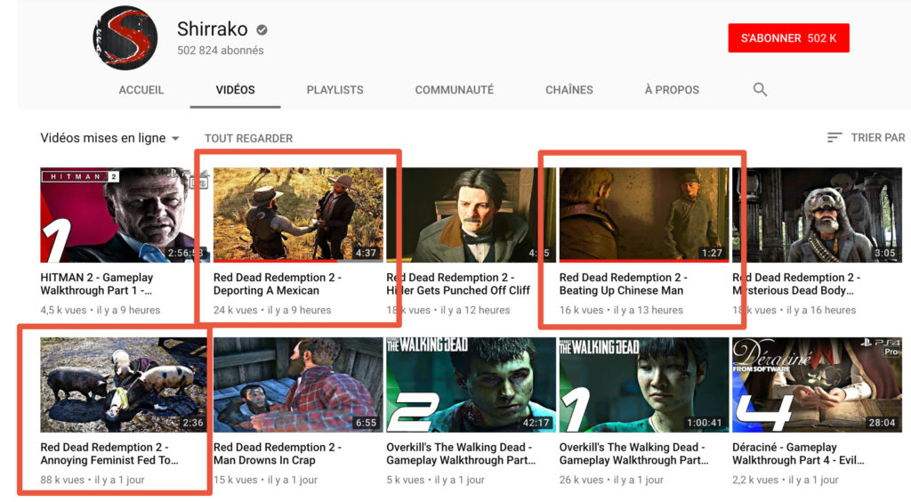 Capture d'écran de la chaîne YouTube de Shirrako Capture d'écran de la chaîne YouTube de Shirrako