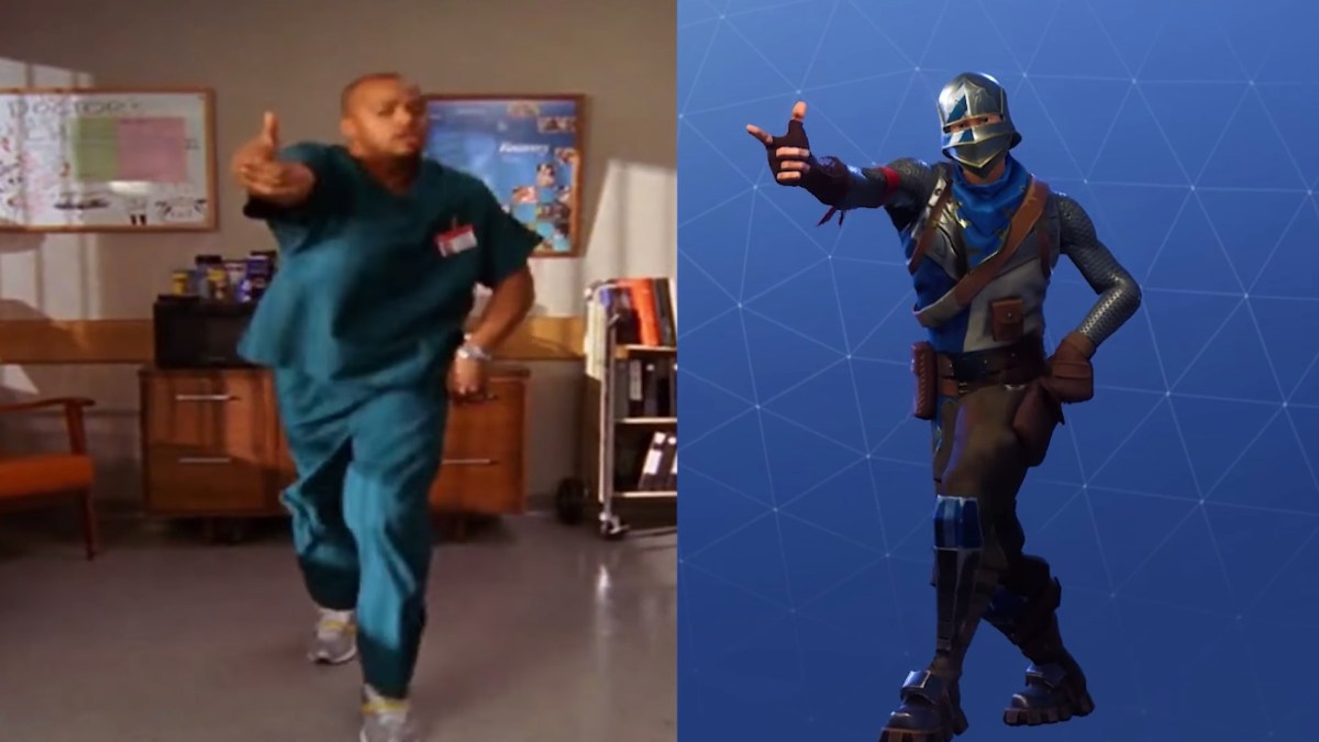 Les mouvements de Donald Faison à gauche dans Fortnite (droite) // Source : YouTube/A_Rival Planetskill